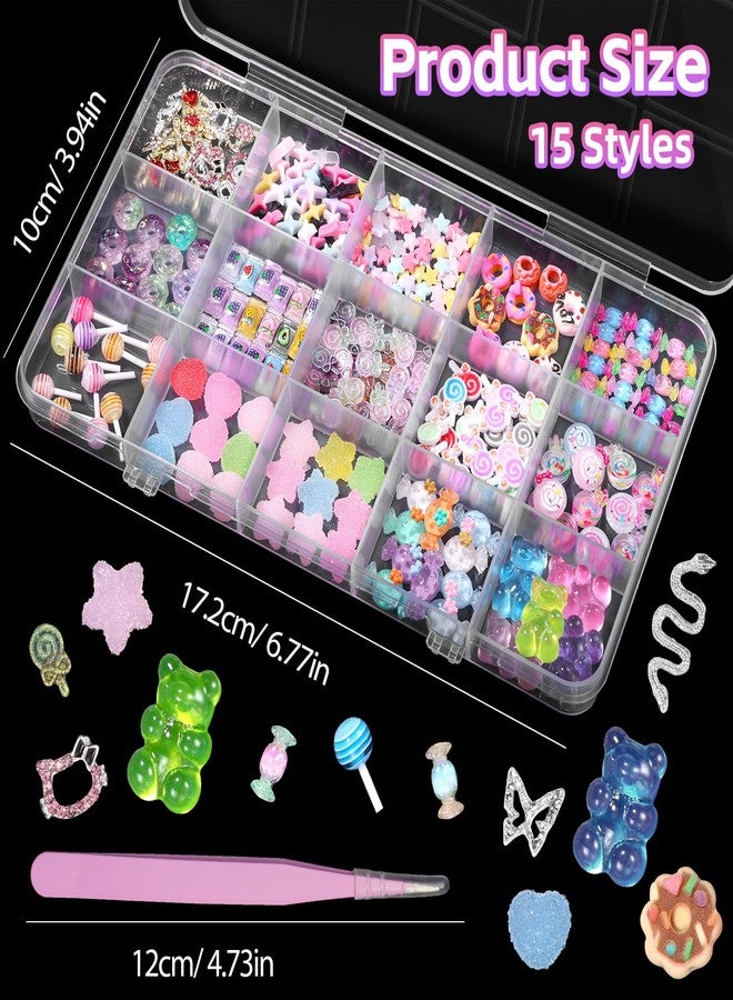 CESUSME 3D Mix Nail Charms Kit, Lollipop Nail Art Charms, Color Cute Gummy Bear Donut Star Heart Acrylic Nail Charm, Alloy Cross Star Butterfly Snake Crown Nail Gems Rhinestones Charms DIY Crafts Decor - Image 4